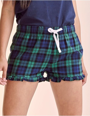 S-SK082-Womens Tartan Frill Lounge Shorts